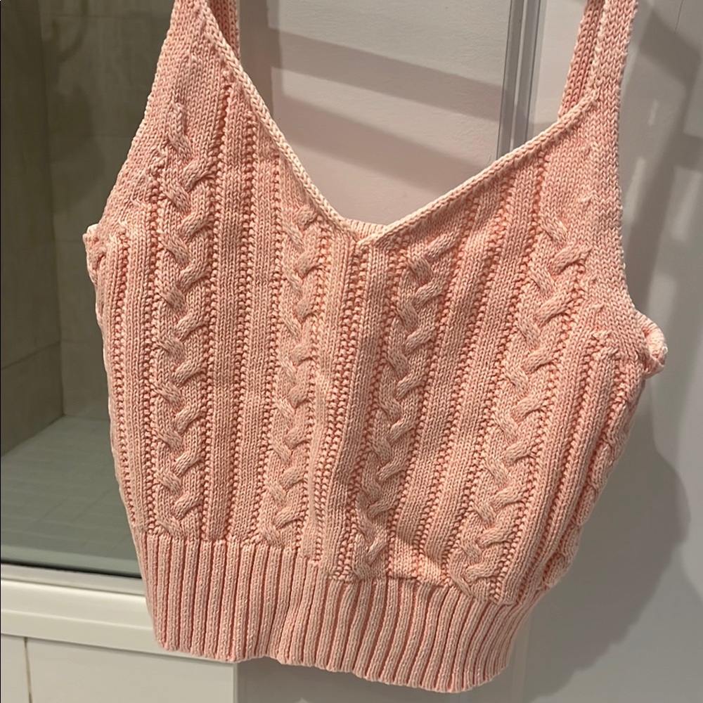 American Eagle Outfitters Pink Ribbed Crop Tank Top